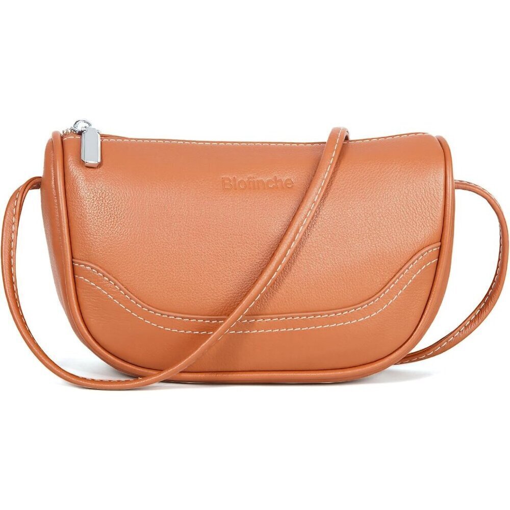 Women Brown Small Leather Crescent Crossbody Casual Hobo Bag